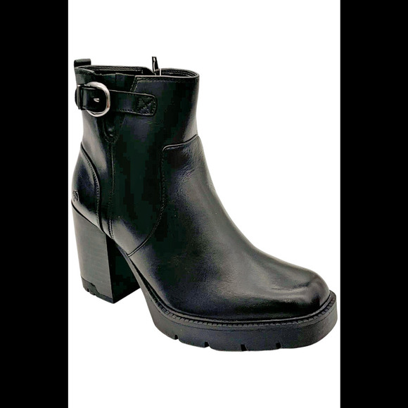 Naturalizer Womens Wilde Leather Stack Heel Ankle Boots Black - Medium - Picture 1 of 3